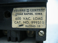 Square D 999315 3 Pole Circuit Breaker 15 AMP 600 VAC