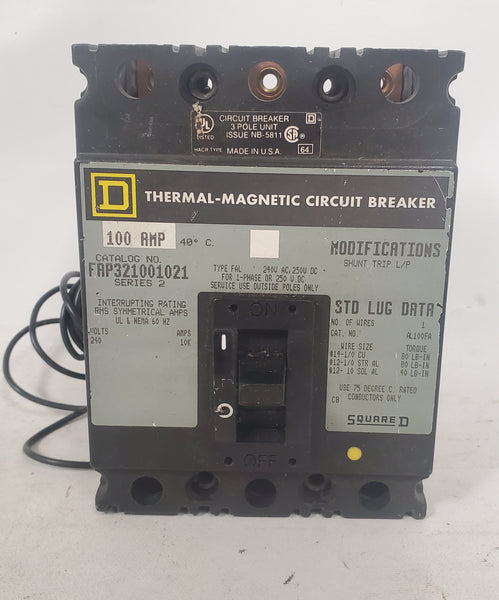 Square D FAP321001021 100 Amp 240 Volt Series 2 3 Pole Circuit Breaker