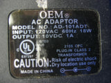 OEM AD-101ADT Class 2 10V 1A AC Adapter Power Supply Charger